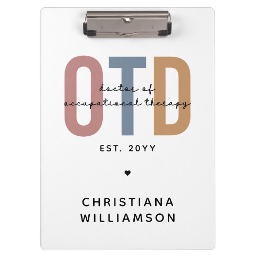Personalisierter OTD Doktor der Arbeitstherapie Klemmbrett (Vorderseite)