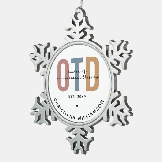 Personalisierter OTD Doktor der Arbeitstherapie Schneeflocken Zinn-Ornament (Rechts)