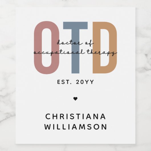 Personalisierter OTD Doktor der Arbeitstherapie Weinetikett (Einzelnes Label)