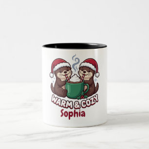 Personalisierter Otter-Weihnachtstasse Warm & Ge Zweifarbige Tasse