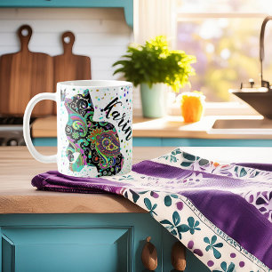 Personalisierter Paisley-Katze- und Schmetterlings Kaffeetasse