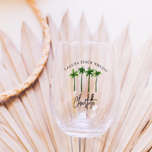 Personalisierter Palm Tree Junggeselinnen-Abschied Weinglas Ohne Stiel