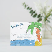 Personalisierter Palmenstrand Ankündigungspostkarte (Stehend Vorderseite)