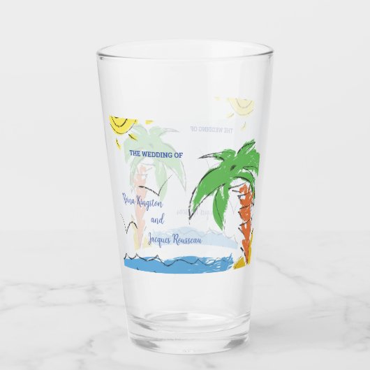 Personalisierter Palmenstrand Glas (Vorderseite)