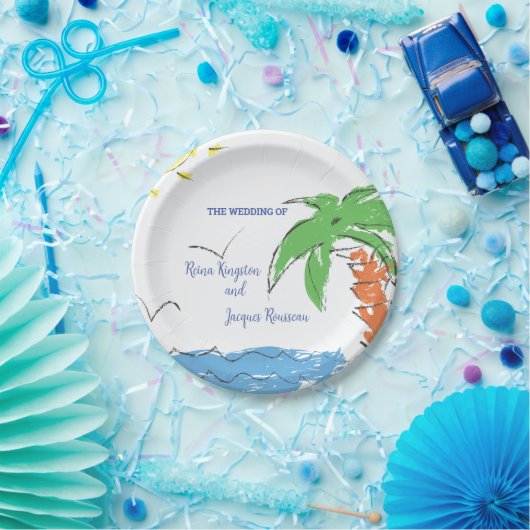 Personalisierter Palmenstrand Pappteller (Party)