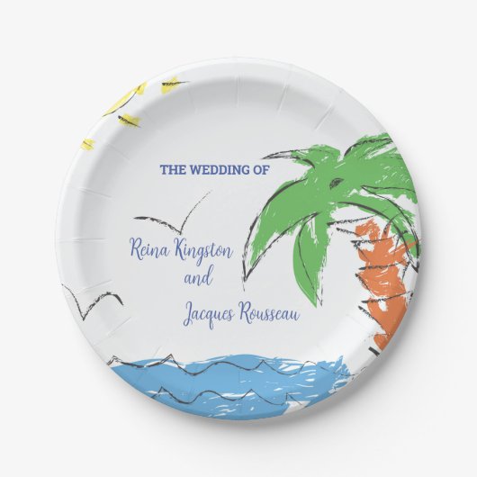 Personalisierter Palmenstrand Pappteller (Vorderseite)