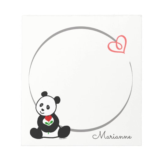 Personalisierter Panda Bär Tiny Heart Note Pad Notizblock (Vorderseite)