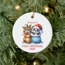 Personalisierter Panda Bär und Igel Cube Weihnacht Keramik Ornament