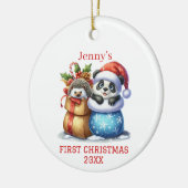 Personalisierter Panda Bär und Igel Cube Weihnacht Keramik Ornament (Links)