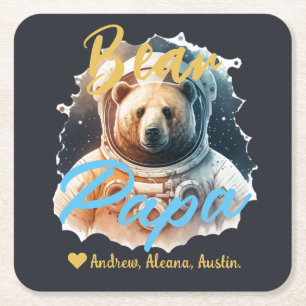 Personalisierter Papa-Bär Einfache Chic-Namen Astr Rechteckiger Pappuntersetzer