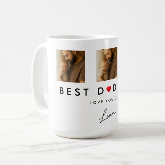 Personalisierter Papa-Becher Kind Unterschrift Fot Kaffeetasse (Vorderseite Links)