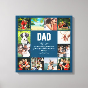 Personalisierter Papa-Definitionsblauer 12-Foto-Co Leinwanddruck