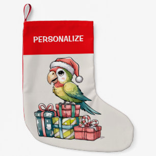 Personalisierter Papagei mit Weihnachtsmannmütze W Kleiner Weihnachtsstrumpf