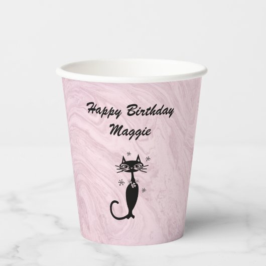 Personalisierter Papiertopf für die Katze, rosa R Pappbecher (Vorderseite)