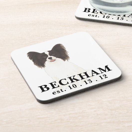 Personalisierter Papillenhund Getränkeuntersetzer (Linke Seite)