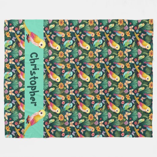 Personalisierter Parrot-Spielplatz Fleecedecke (Vorderseite (Horizontal))