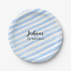 Personalisierter Party-Teller des blauen Streifens Pappteller