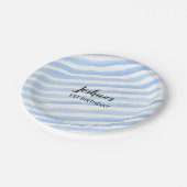 Personalisierter Party-Teller des blauen Streifens Pappteller (Schrägansicht)