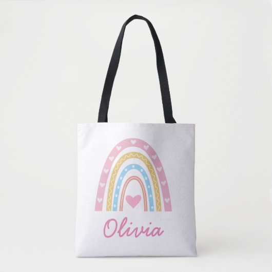 Personalisierter Pastell-Boho-Regenbogen Mädchen-N Tasche (Vorderseite)