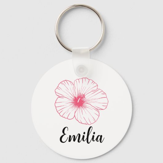 Personalisierter Pastell Federpink desi Hibiskus Schlüsselanhänger (Rückseite)