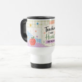 Personalisierter Pastell-Gingham-Lehrertasse 'Mit  Reisebecher (Vorderseite Links)
