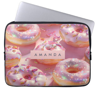 Personalisierter Pastell Glänzender Rosa Donut Tra Laptopschutzhülle
