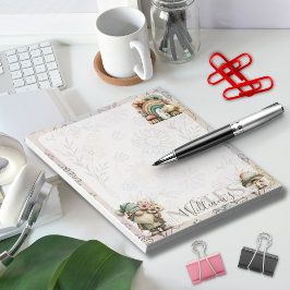 Personalisierter Pastell-Gnom & Pilz-Blumen-Frühli Notizblock