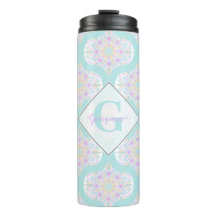 Personalisierter Pastell-Regenbogen-Blumen-Mandala Thermosbecher