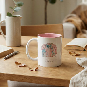 Personalisierter Pastell-Rosa-Blauer Kürbis Herbst Zweifarbige Tasse