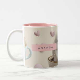 Personalisierter Pastell Süßer Hase in Teetassen-M Zweifarbige Tasse