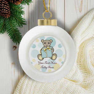 Personalisierter pastellblauer und gelber Teddybär Keramik Kugel-Ornament