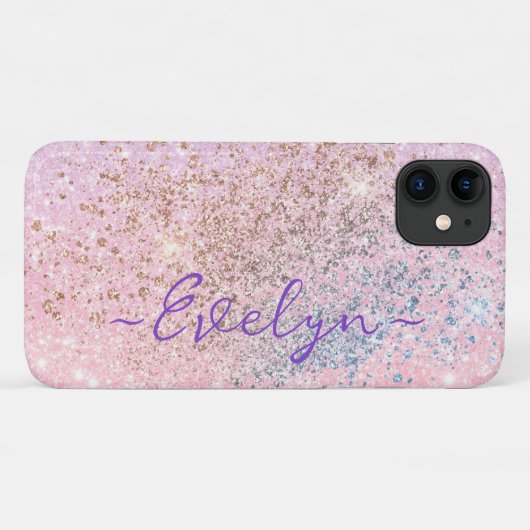 Personalisierter pastellrosa Glitzer Case-Mate iPhone Hülle (Rückseite (Horizontal))