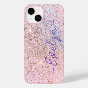 Personalisierter pastellrosa Glitzer Case-Mate iPhone 14 Hülle