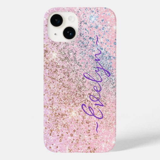 Personalisierter pastellrosa Glitzer Case-Mate iPhone Hülle (Rückseite)