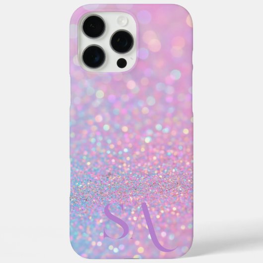 Personalisierter Pastellrosa-Glitzer - Initialen Case-Mate iPhone Hülle (Rückseite)