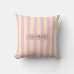 Personalisierter pastellrosa und gelber Streifen Kissen
