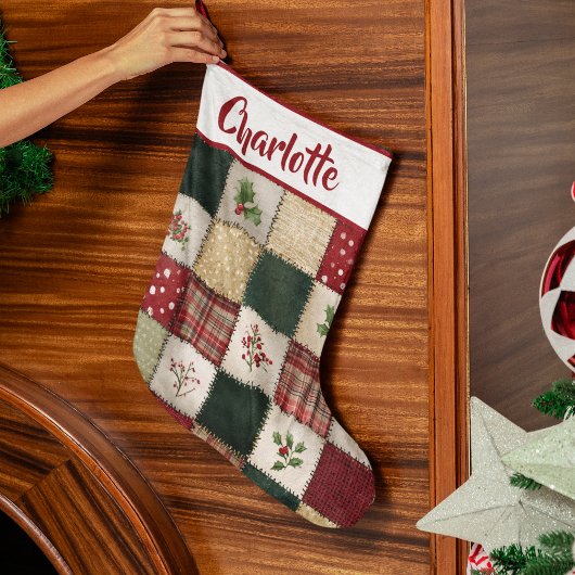 Personalisierter Patchwork-Weihnachtsstrumpf Großer Weihnachtsstrumpf