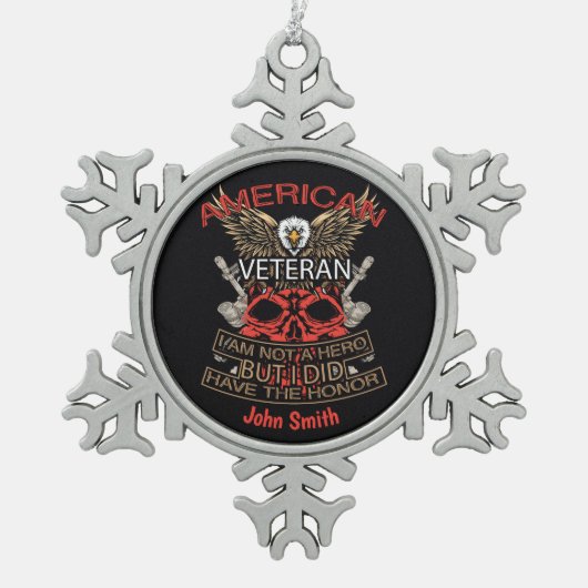 Personalisierter Patriotischer Amerikaner Schneeflocken Zinn-Ornament (Vorderseite)