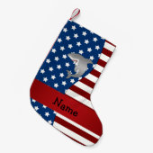 Personalisierter patriotischer Namenshaifisch Kleiner Weihnachtsstrumpf (Vorderansicht (hängend))