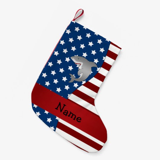 Personalisierter patriotischer Namenshaifisch Kleiner Weihnachtsstrumpf (Vorderansicht (hängend))