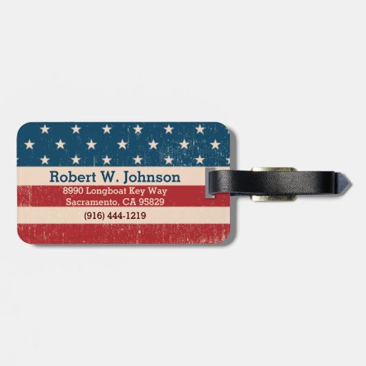 Personalisierter, patriotischer Roter Blaue Sterne Gepäckanhänger (Rückseite horizontal)