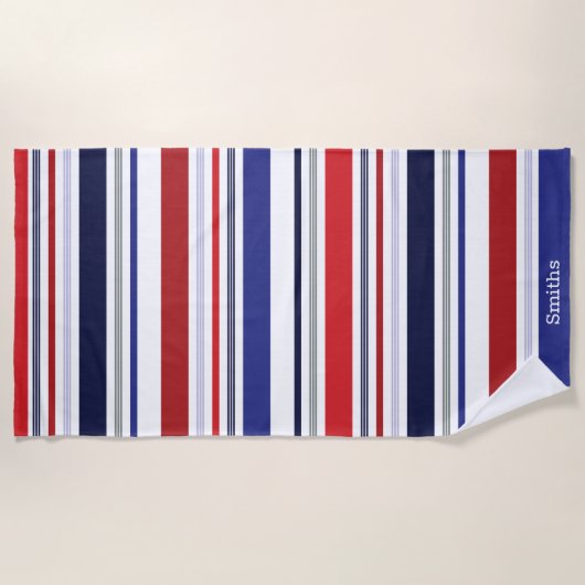 Personalisierter, patriotischer, weißer Streifen Strandtuch (Vorderseite)