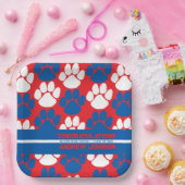 Personalisierter Pawprint in Rot und Blau Pappteller (Party)