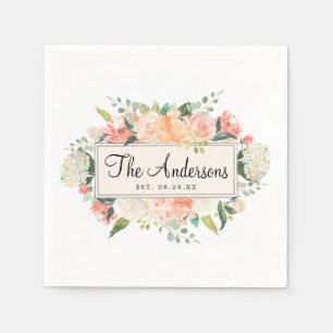 Personalisierter Peach floral Wedding Cocktail Nap Serviette