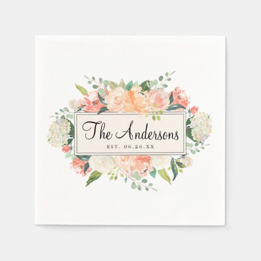Personalisierter Peach floral Wedding Cocktail Nap Serviette (Vorderseite)