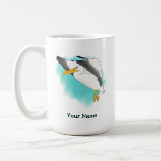Personalisierter Pelikan mit blauem Hintergrund Kaffeetasse