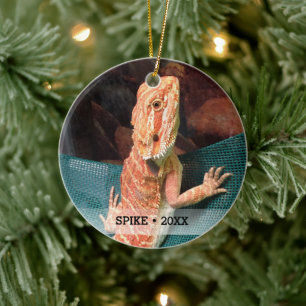 Personalisierter Pet Lizard Foto Weihnachtsbaum Keramikornament