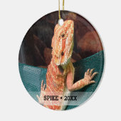 Personalisierter Pet Lizard Foto Weihnachtsbaum Keramikornament (Links)