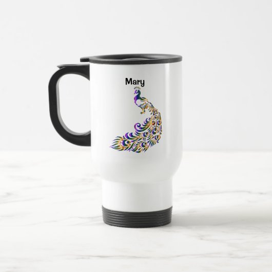 personalisierter Pfau Reisebecher (Links)