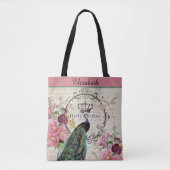 Personalisierter Pfau und Frühlingsblumen Tosack Tasche (Vorderseite)